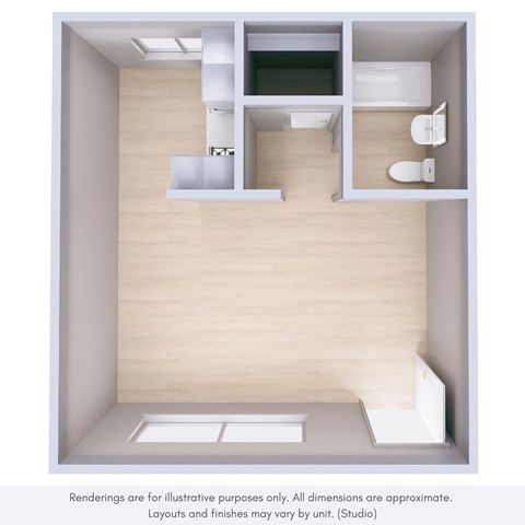 Floor plan for studio, 1 bath, 400 sqft